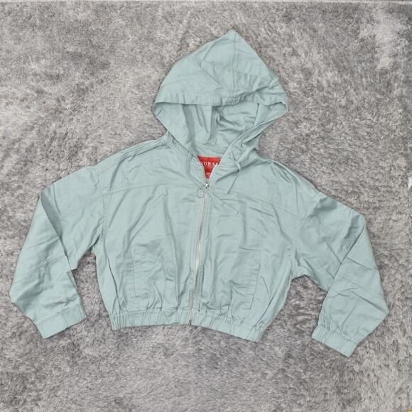 Guess Women's Size S Basic Crop Jacket Green Cotton Blend Zip Solid Long Sleeve - Picture 1 of 8